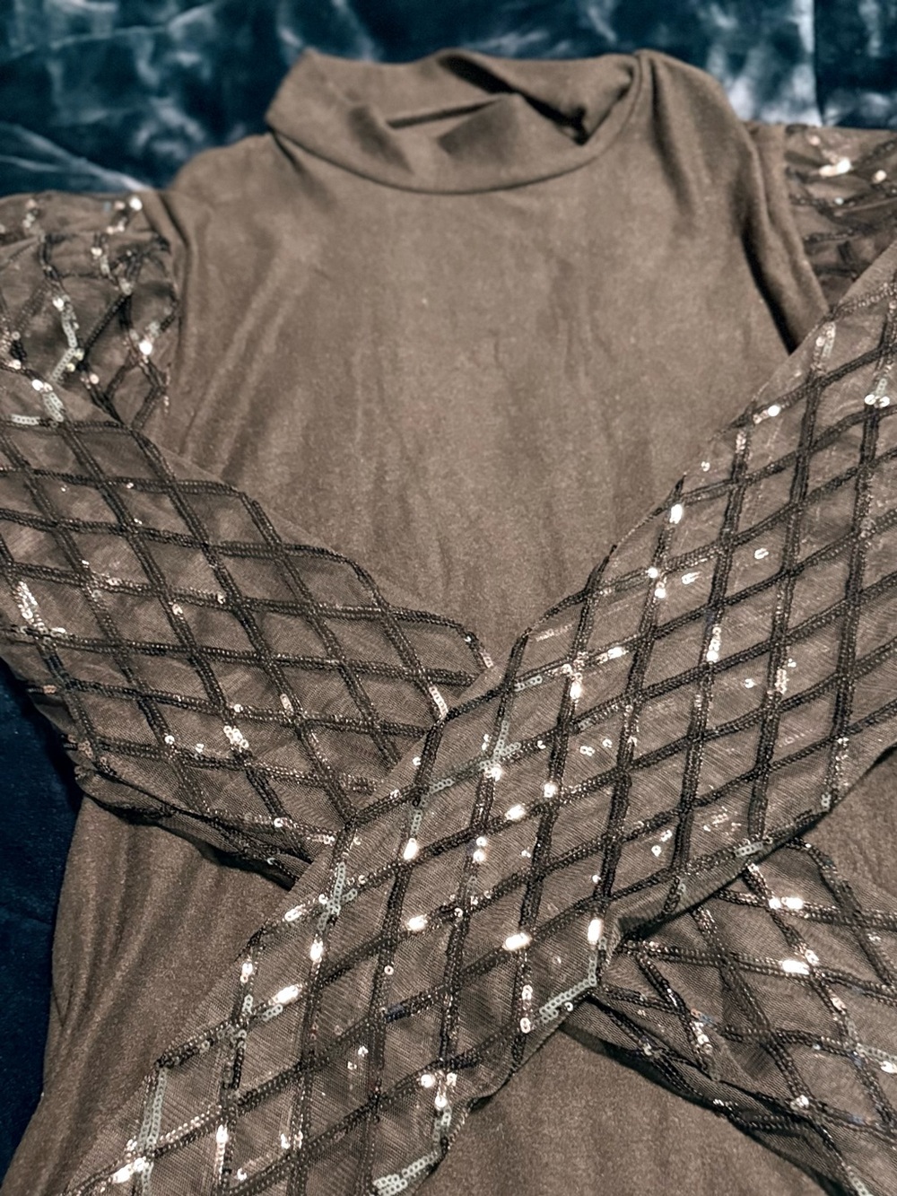 Women's Black Sheer Sequin Sleeve Top